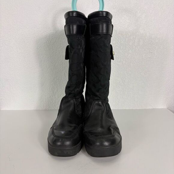 Coach Black Leather Monogram Kayla Signature Logo Tall Winter Boots Size 9.5 - Picture 4 of 14